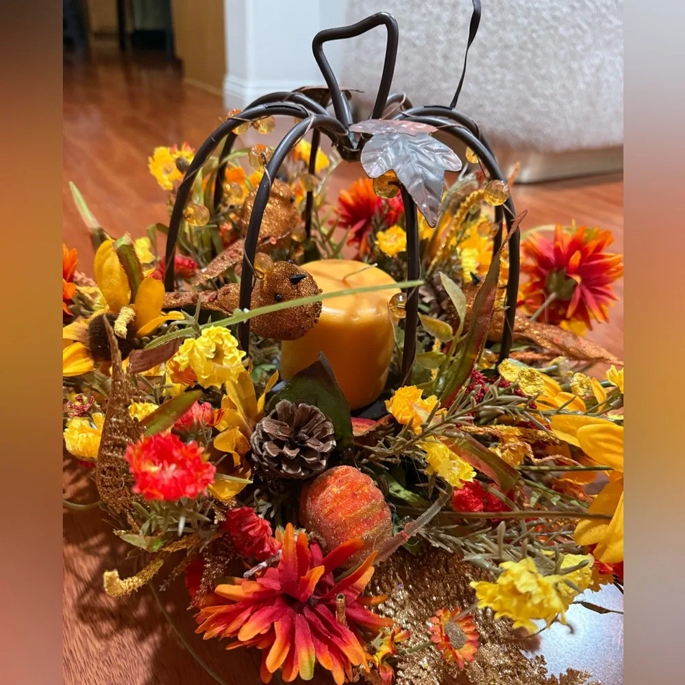 Autumn Floral Arrangement with Candle Holder